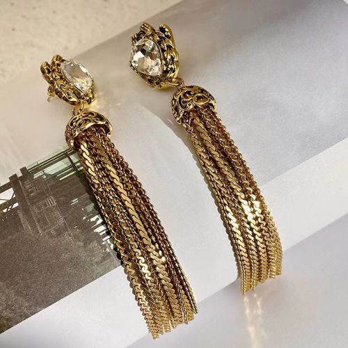 Luxury Geometric Tassel Earrings, Long Chain Earrings, Large Earrings | HE13541