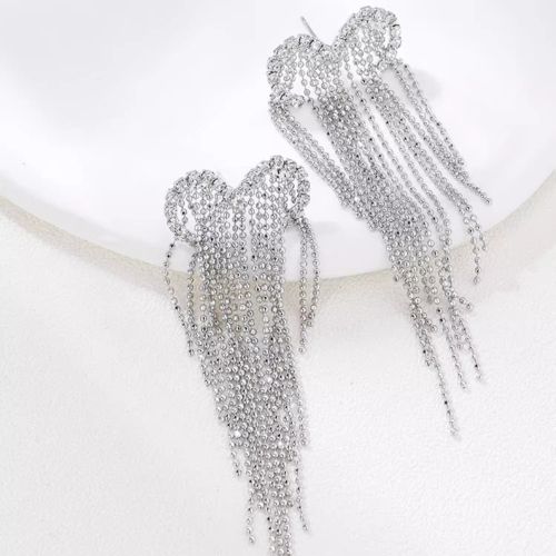 Light Luxury Open Heart Tassel Earrings, Long Heart Earrings | A8451