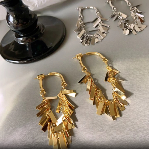 Stylish Geometric Tassel Hoop Earrings, Geometric Earrings | A7886